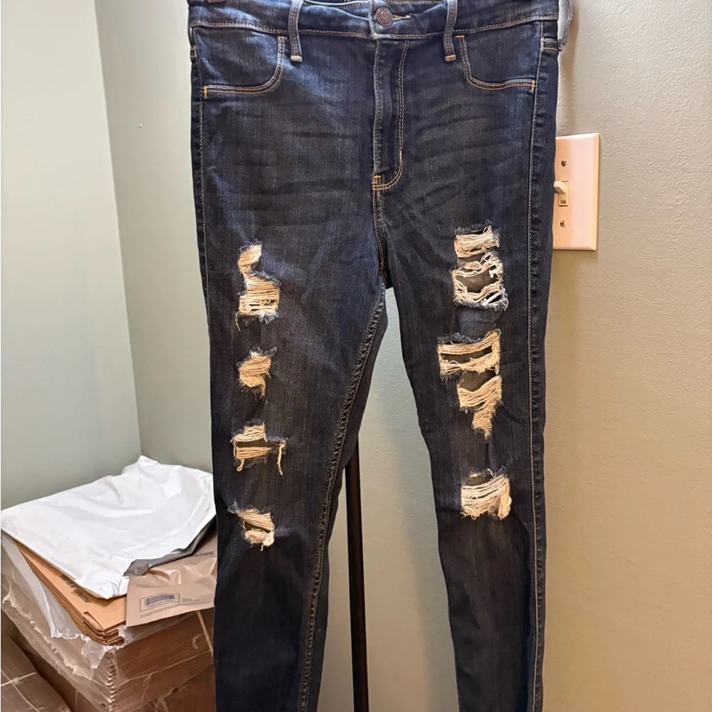 Hollister Dark Blue Distressed Skinny Jeans